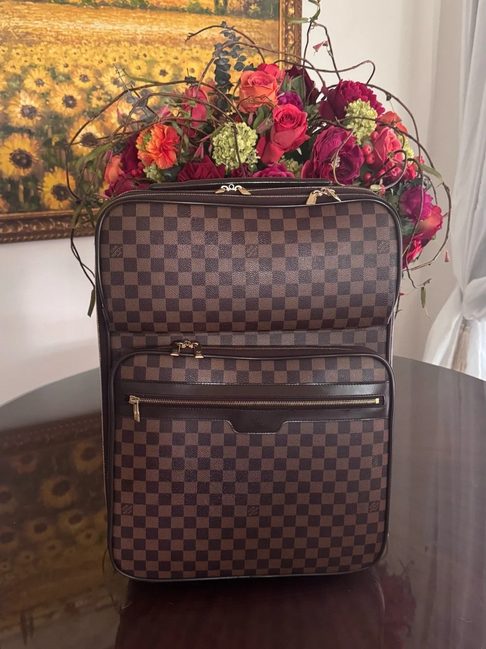 Louis Vuitton Brown Damier Checkered Travel Backpack with Gold Hardware